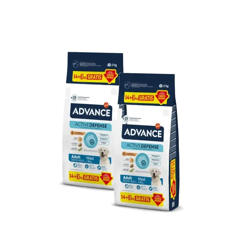Advance Adult Maxi pienso para perros grandes con pollo, Pack 2 x 14+3 kg