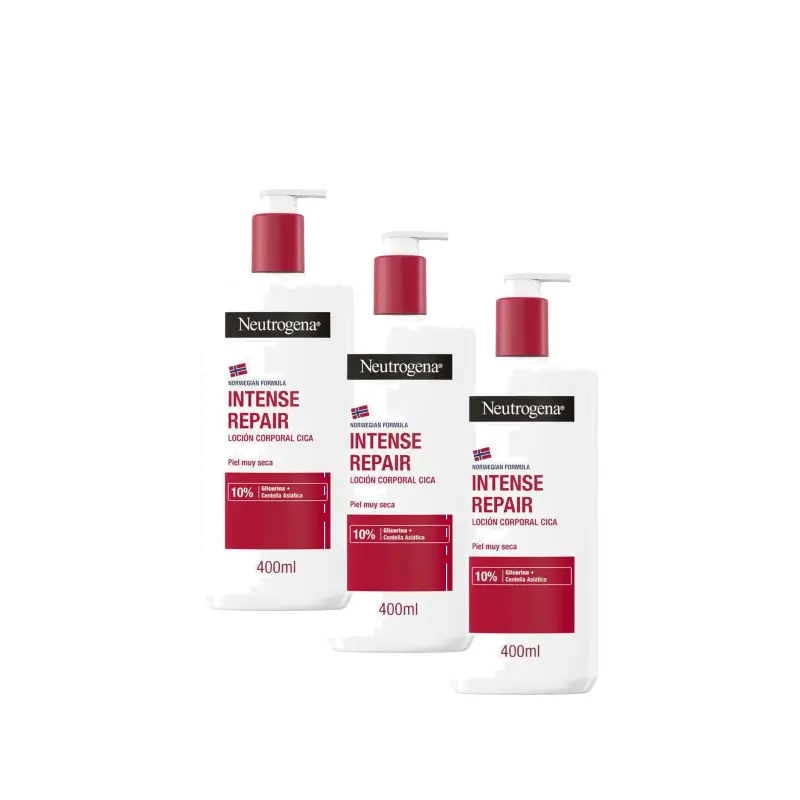 Neutrogena Crema Hidrantante Corporal Reparadora Cica Piel Muy Seca, Pack 3 x 400 ml