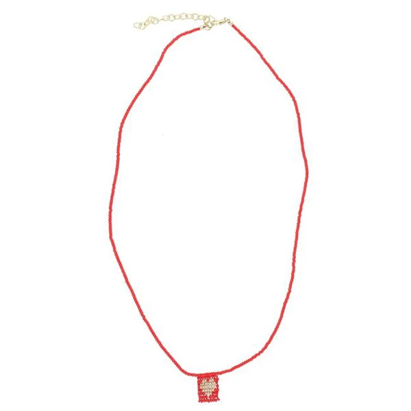 Collar Cuentas Rojas Corazón Dorado