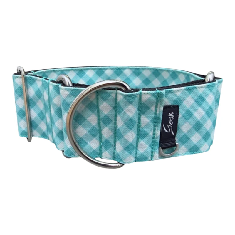 Gosk Collar Martingale Vichy Turquesa — Collar Antiescape para Perros