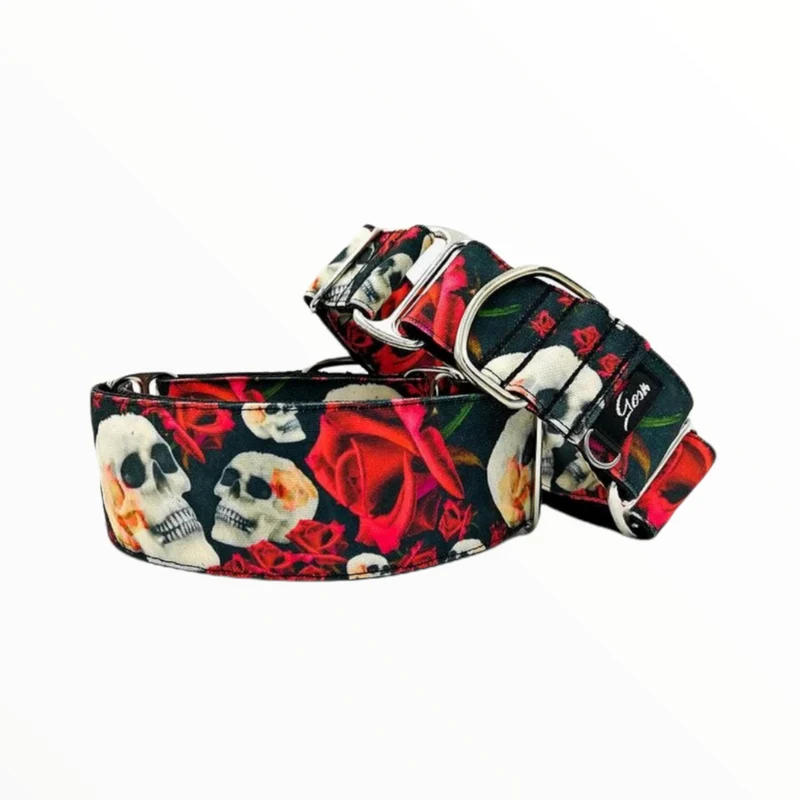 Gosk Collar Martingale Calaveras y Rosas — Collar Antiescape para Perros