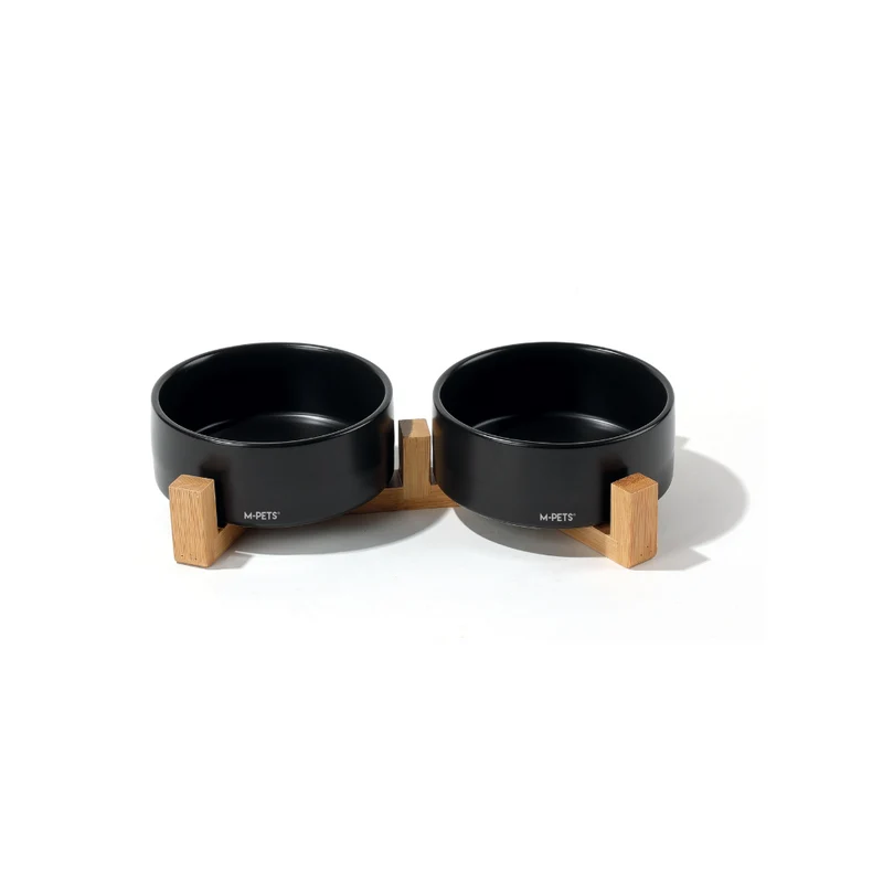 OPERA Ceramic Bowls with Bamboo Stand Black