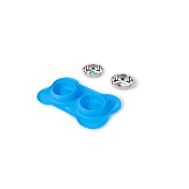 DUET Stainless Steel Bowls With Silicone Mat - Blue