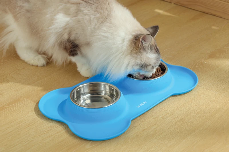 DUET Stainless Steel Bowls With Silicone Mat - Blue