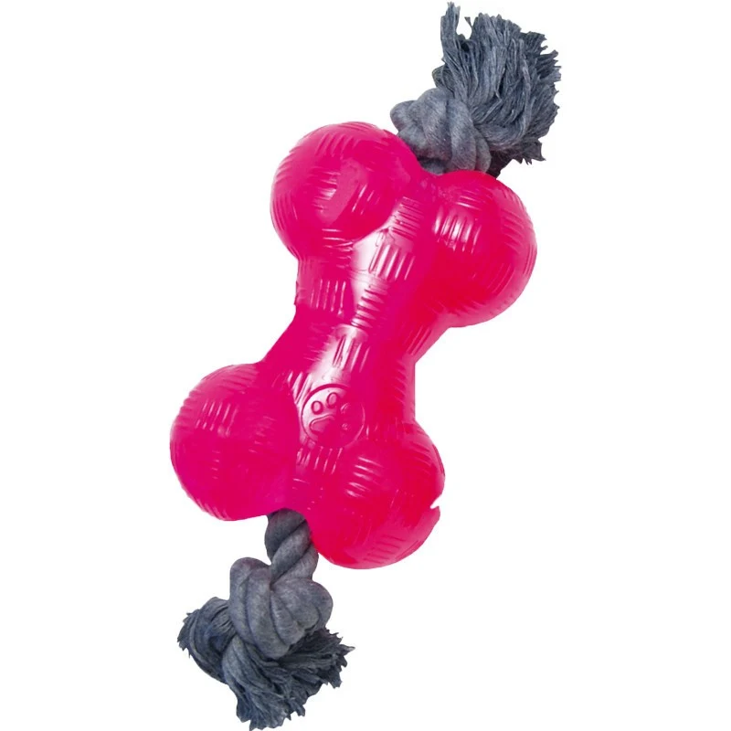 Hueso TPR con Cuerda Rojo para Perros — Juguete Resistente Flotante