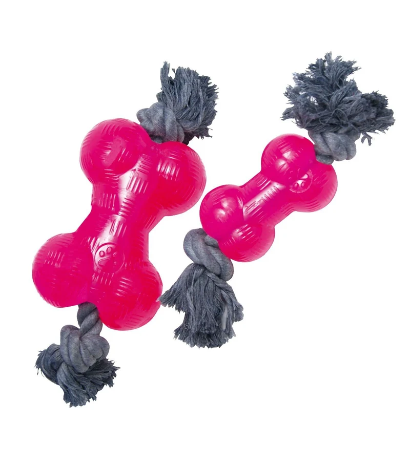 Hueso TPR con Cuerda Rojo para Perros — Juguete Resistente Flotante
