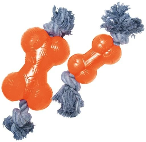 Hueso TPR con Cuerda Naranja para Perros — Juguete Resistente Flotante