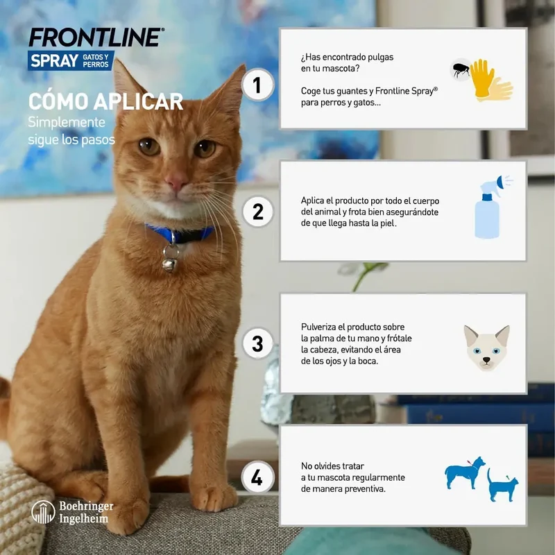 Frontline Spray Antiparasitario para Perros y Gatos | Elimina Pulgas, Garrapatas y Piojos