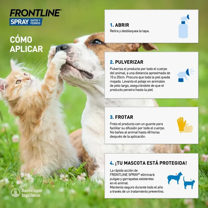 Frontline Spray Antiparasitario para Perros y Gatos | Elimina Pulgas, Garrapatas y Piojos