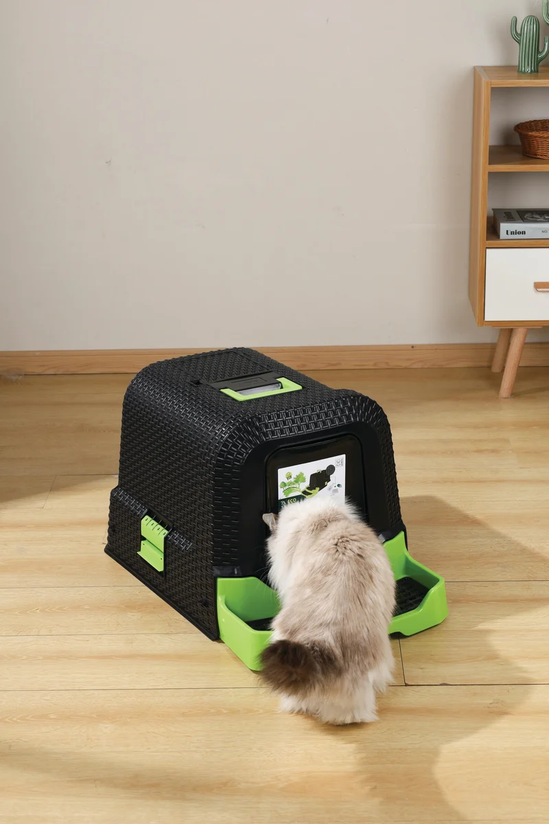 ECO RATTAN Cat Litter Box Black & Green