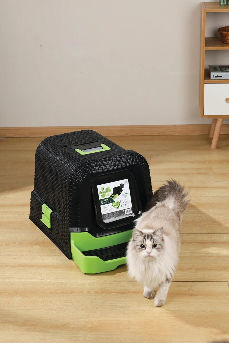 ECO RATTAN Cat Litter Box Black & Green