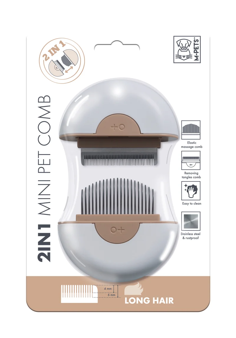 2 in 1 Mini Pet Comb for long hair - Brown
