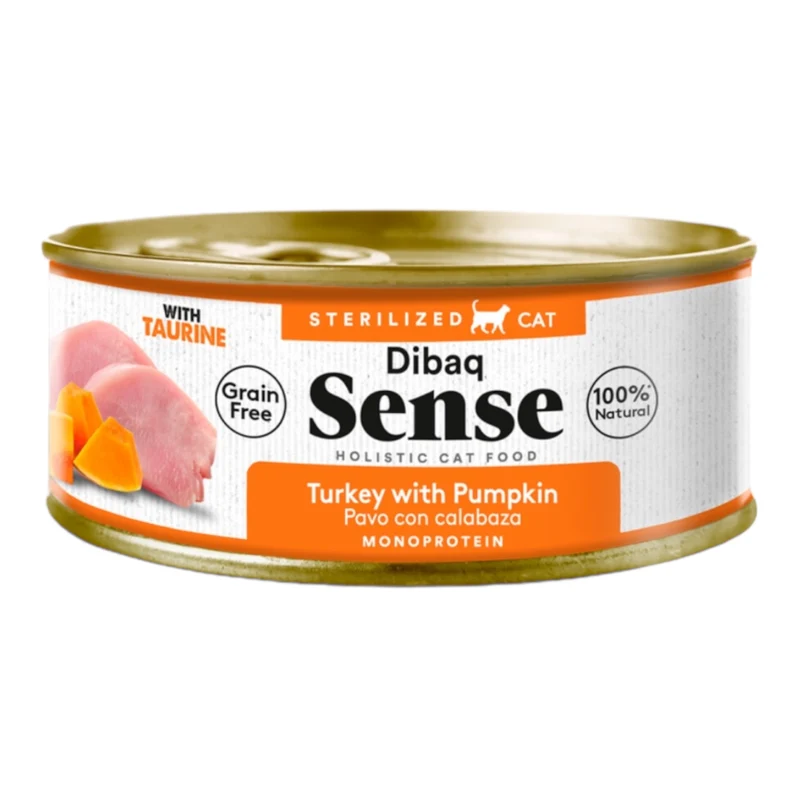 Dibaq Sense Cat Pavo y Calabaza 70g — Comida Húmeda Sin Pollo para Gatos Esterilizados