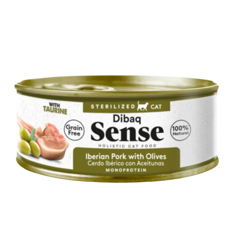 Dibaq Sense Cat Cerdo Ibérico y Aceitunas 70g — Comida Húmeda Gourmet para Gatos Esterilizados