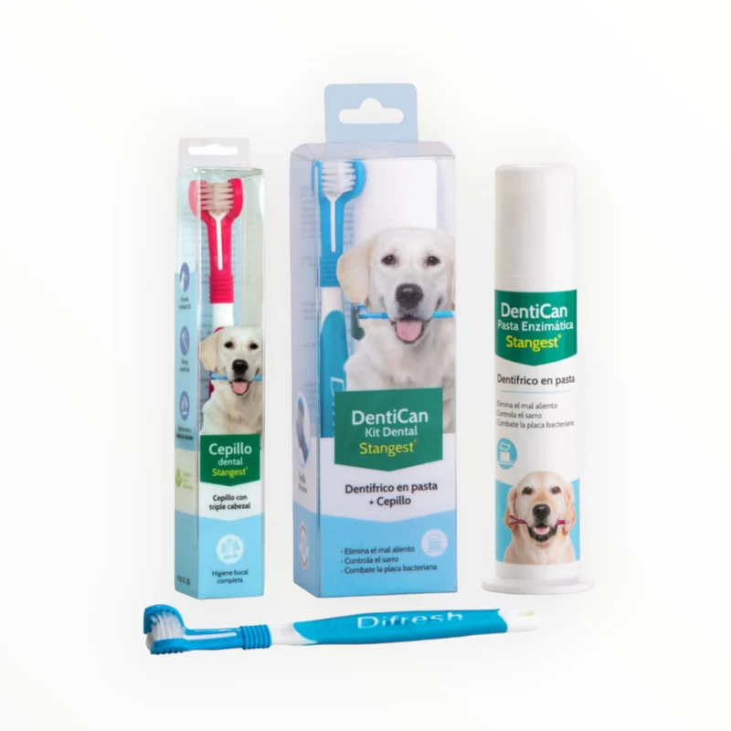 Dentican Kit Cepillo Triple Cabezal y Pasta Dental para Perros y Gatos