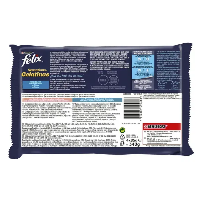 Purina Felix Sensations Festín Del Mar Sobres En Gelatina 4x85g