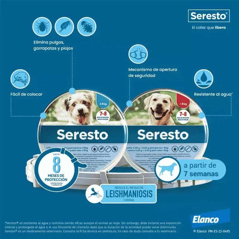 Seresto Collar Antiparasitario para Perros Protección contra Pulgas, Garrapatas, Piojos y Mosquito