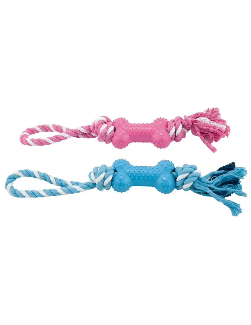 Juguete Perro Hueso Vertical con Cuerda Bicolor 32 cm