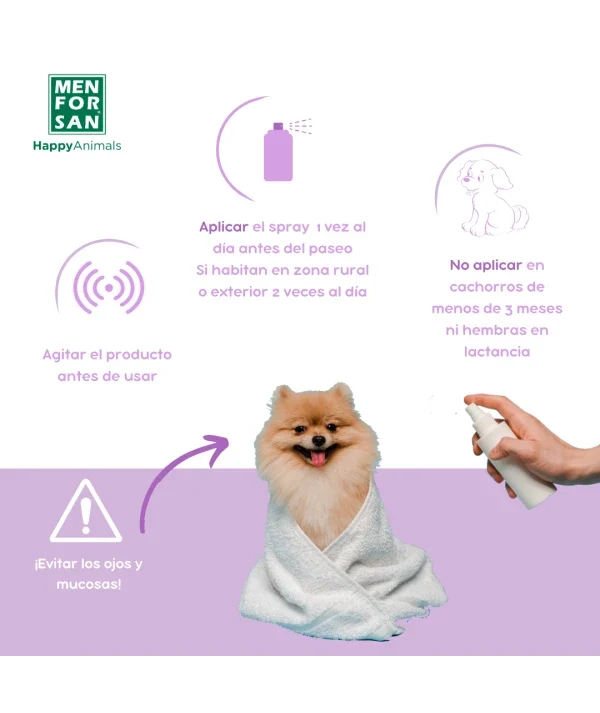 Menforsan Spray Antiinsectos Perro (Margosa, Geraniol y Lavandino) 250 ml