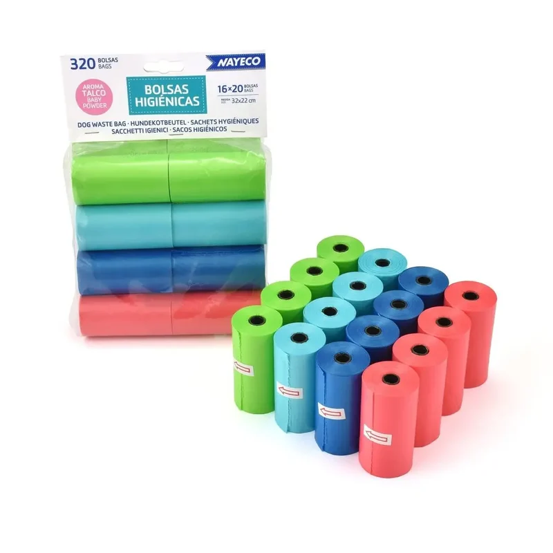 Bolsas Higiénicas 16 Rollos de 20 Bolsas Aroma Talco