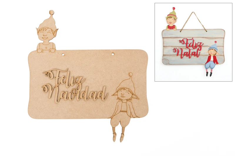 Placa Elfos Feliz Navidad 30X33.1X0.3cm