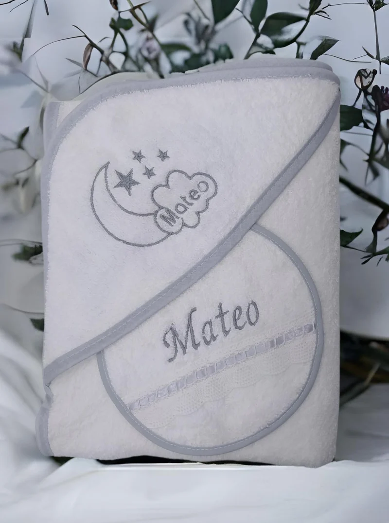 Capa de baño Nube Luna + Babero Personalizada