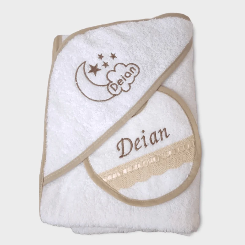 Capa de baño Nube Luna + Babero Personalizada