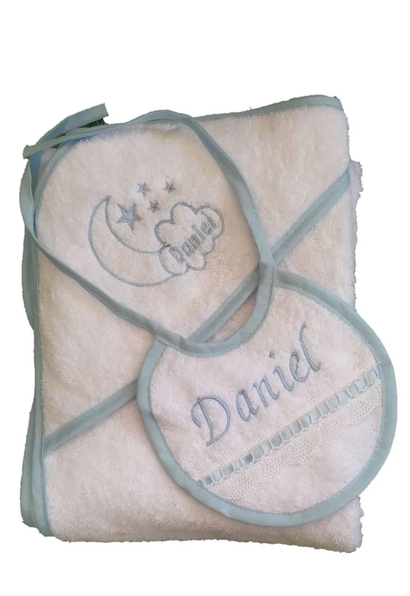 Capa de baño Nube Luna + Babero Personalizada