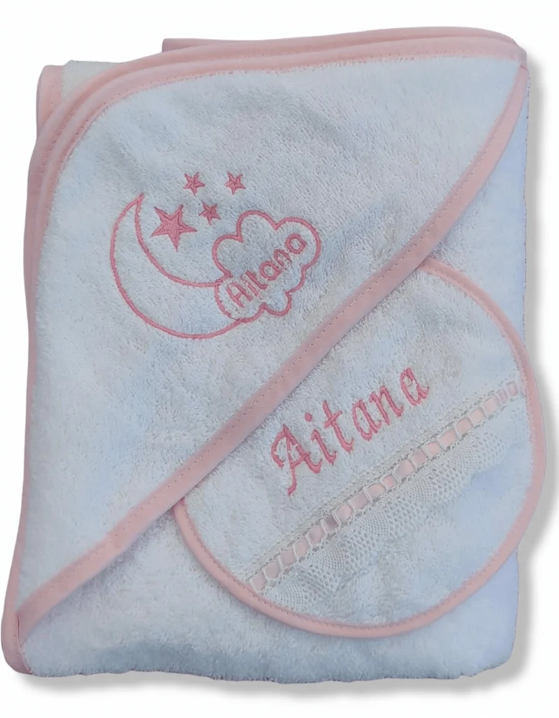 Capa de baño Nube Luna + Babero Personalizada