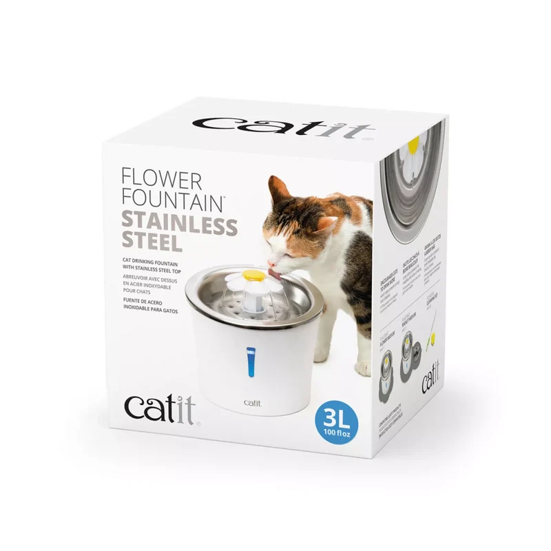 Catit Stainless Steel Flower Cat Drinking Fountain 3L With LED Nightlight 21x21x18.5cm