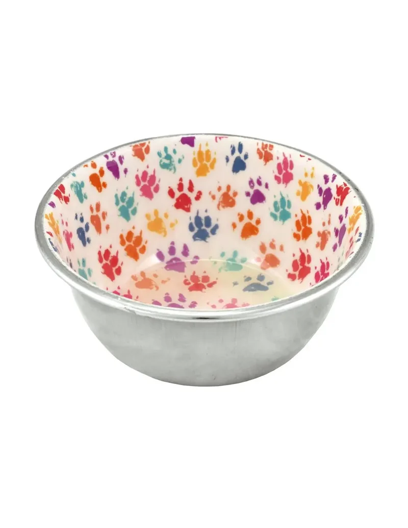 Comedero Inox.Perro Huella Multicolor 350 ml