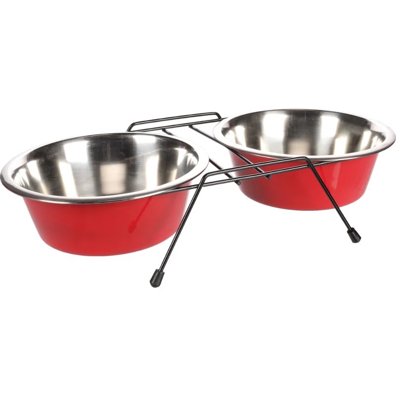 Set Comedero Bebedero Acero Inox. 2X1600 ml Arjun Flamingo