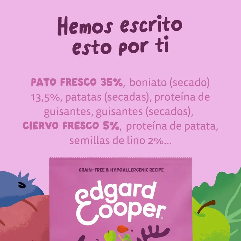 Edgard & Cooper Pienso Para Perros Adultos Medianos Con Venado Y Pato Frescos , 1 kg