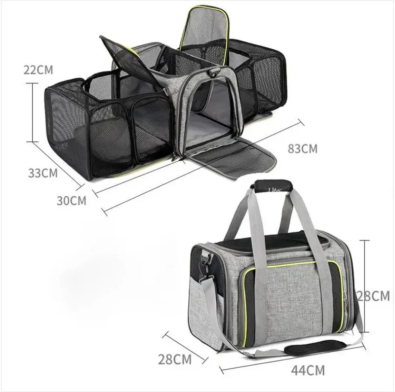 Transportín Bolso Hk con Dos Compartimentos Gris y Verde 49X28X28