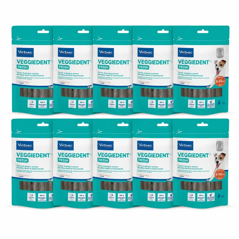 Virbac Veggiedent Fr3sh S, Snacks Dentales Para Perros de Raza Pequeña, Pack 10 unidades
