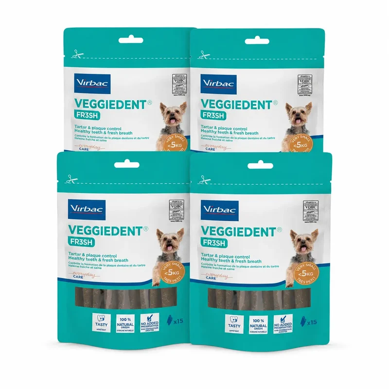 Virbac Veggiedent Fr3sh XS, Snacks Dentales Para Perros De Raza Muy Pequeñas, Pack 4 unidades