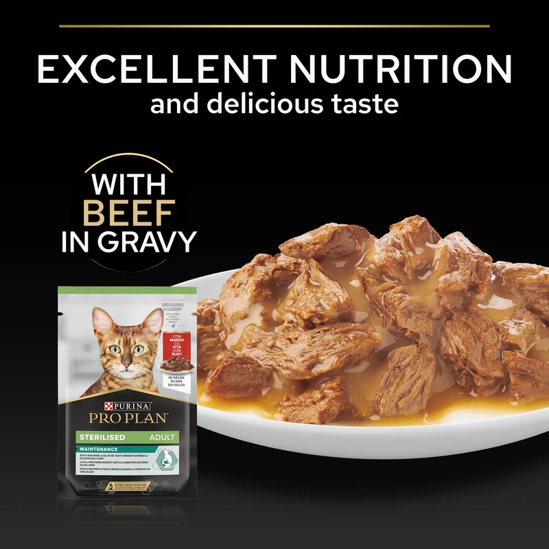 PURINA Pro Plan Sterilised Beef In Gravy Multipack Adult Wet Cat Food 10X85G