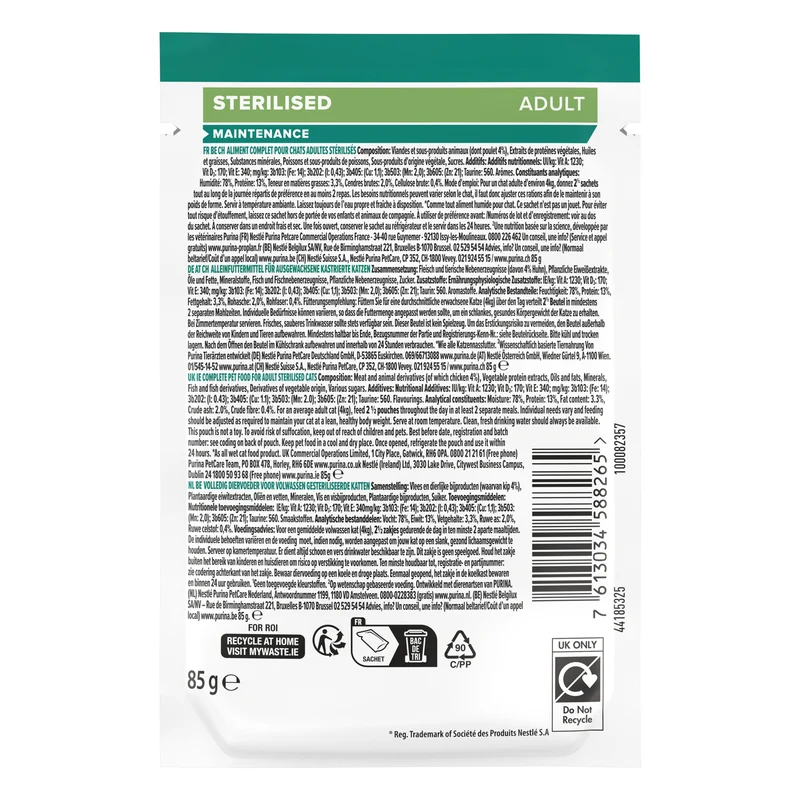 PURINA Pro Plan Sterilised Chicken In Gravy Multipack Adult Wet Cat Food 10X85G
