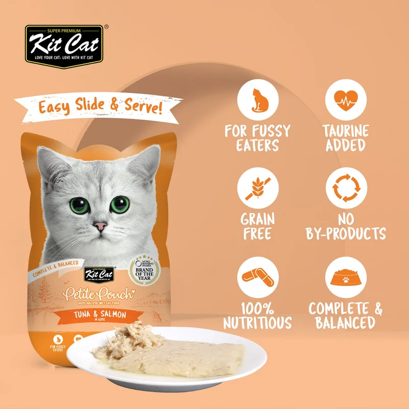 Kit Cat Petite Pouch - Tuna & Salmon In Aspic Wet Cat Food 70G