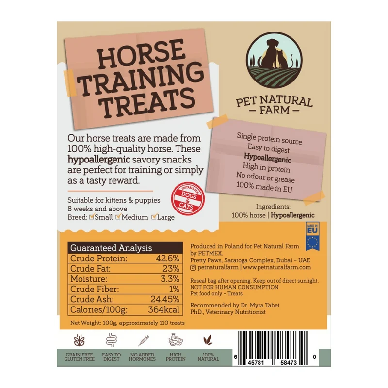 Pet Natural Farm Horse - Training Treats For Cats & Dogs 100G